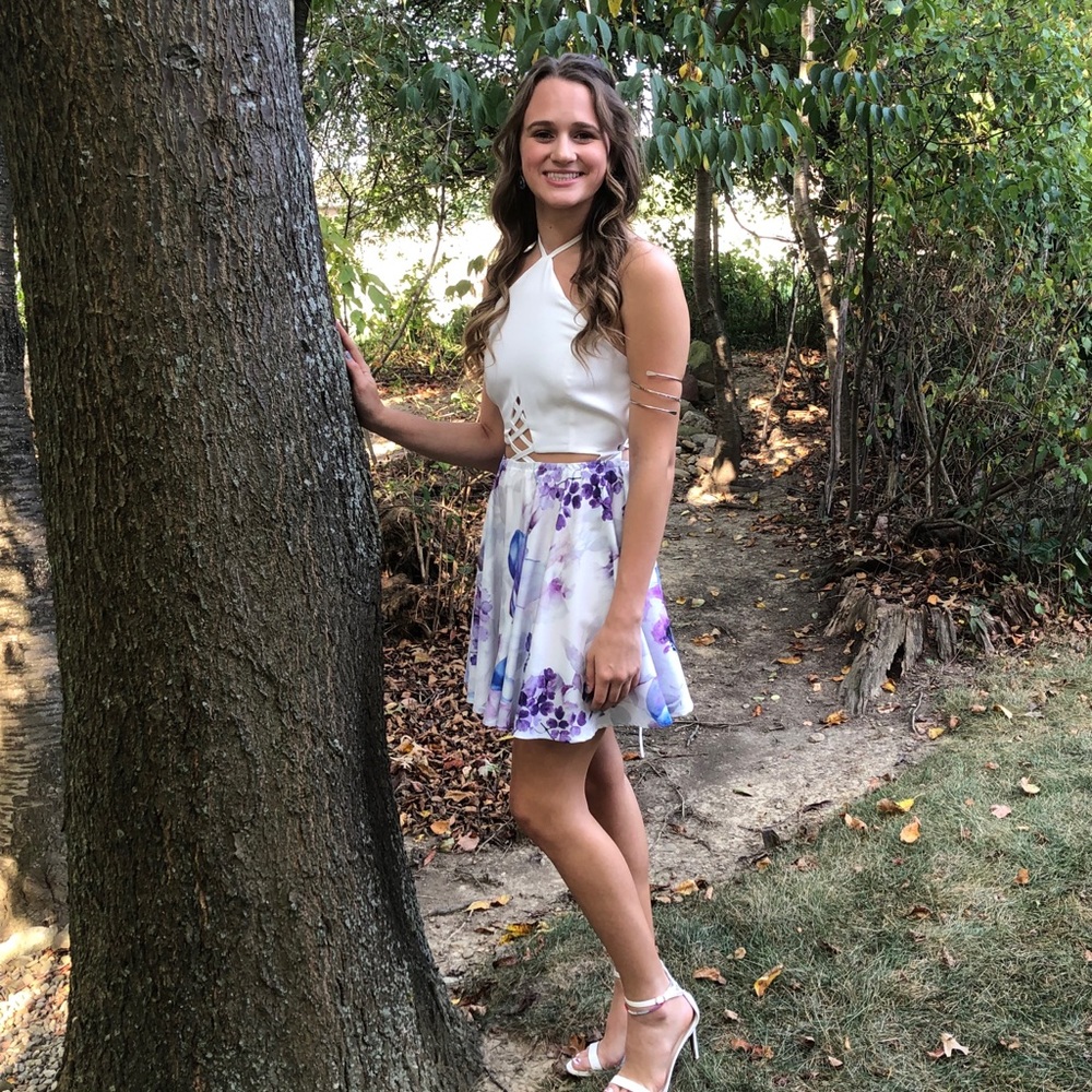 White and purple floral dress
